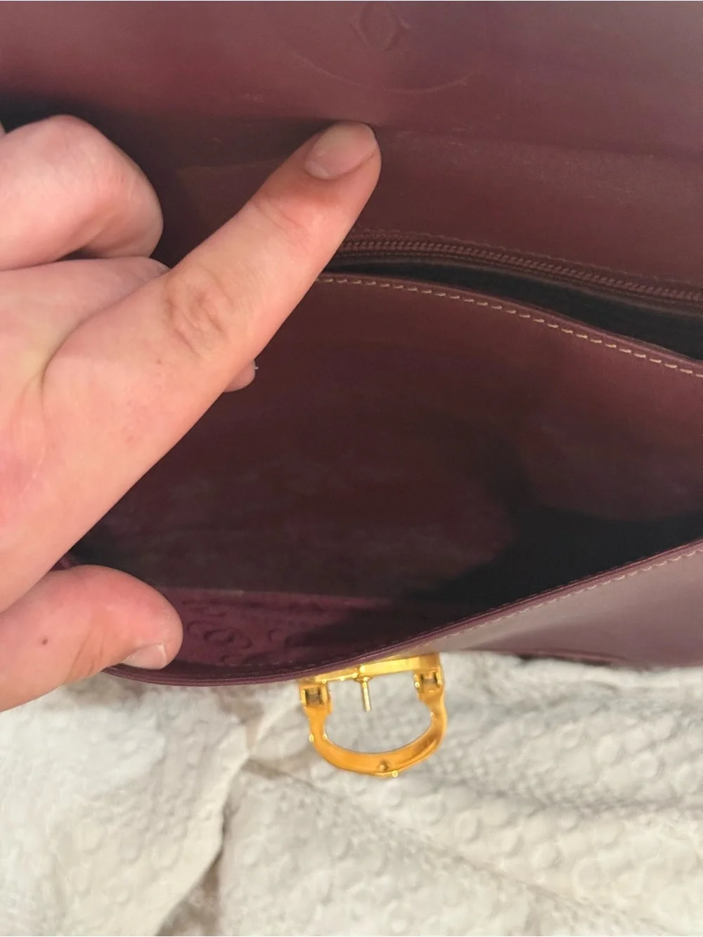 Vintage Cartier Must Line Shoulder Bag in Bordeaux leather, USED